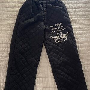 Boys Lie Black Quilted Joggers with Embroidery